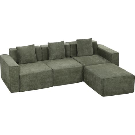 Canapé 3 places - HOMCOM - pouf réversible modulable, assise large - chenille - 251 x 184 x 71 cm - vert (1/5)