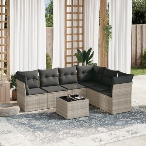 vidaXL Set Divani da Giardino 7pz con Cuscini Grigio Chiaro Polyrattan (1/3)