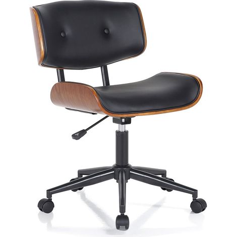 Bürostuhl aus Walnussholz und schwarzem Leder Michigan Evo Dark Wood