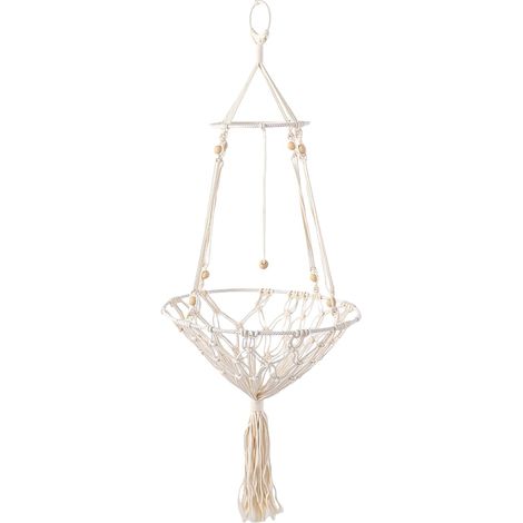 Hamac Chat Macramé - 1 Unité - Coton Tissé Main - Lit Suspendu Robuste avec Armature Métal - Repos et Jeu Intérieur - Jaune Crème 120x41cm (1/5)