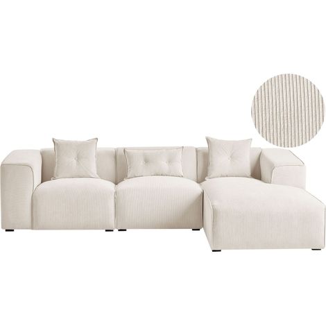 Ecksofa 3-Sitzer DOLVA Cord Cremeweiß linksseitig