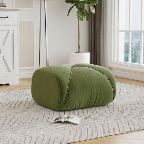 Pouf ottomano in ciniglia verde, 78 x 76 x 45 cm, HAVRYA (1/5)