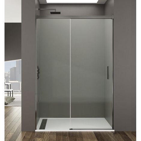 BASIC sliding shower door with fixed panel, 145 cm, clear glass, titanium finish