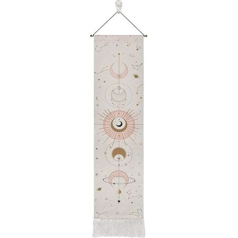 Lntyq Tapisserie Bohème, 32,5 x 130 cm Tapisserie de la Lune, Tapisserie Murale, Phase de Lune et Motif de Constellation, avec Tringle de Suspension, Cordon et Crochet, pour Séjour, Chambre