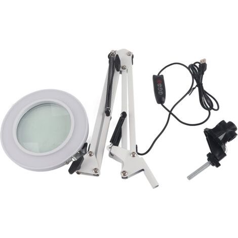 Loupe 5X à Clip sur lampe de bureau LED pour tatouage, USB, beauté, Nail Art (blanc). (1/5)