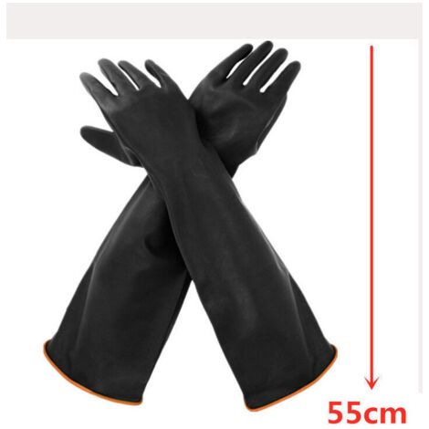 55CM gants noirs résistants, 1 paire Gants en latex résistant aux produits chimiques gants de protection longs en caoutchouc de sécurité industrielle (1/5)