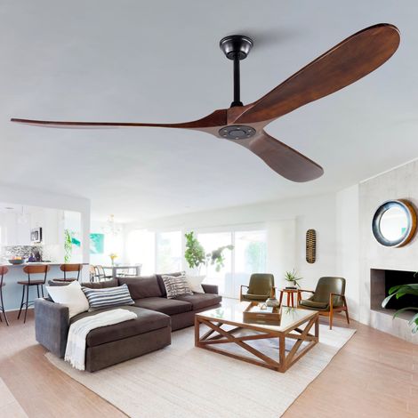 Deckenventilator 70 Zoll ohne Licht, schwarzes Nussbaumholz, Fernbedienung HAVRYA (1/5)
