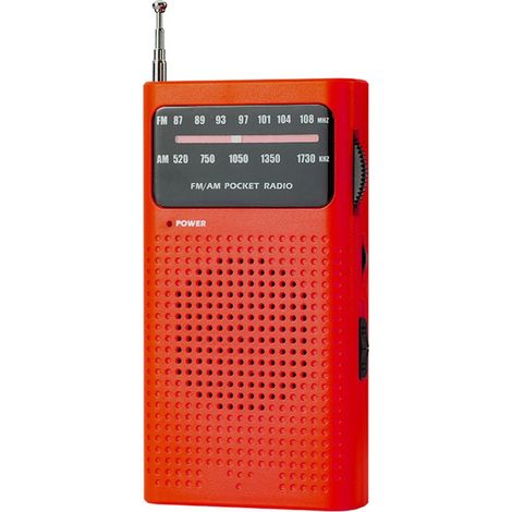 Radio à piles - Radio d'urgence - Radio AM/FM - Petite radio portable - Radio à piles - Radio de poche pour situations d'urgence - Avec prise casque - 128 x 70 x 27 mm - Rouge (1/5)