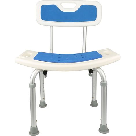 Chaise de Douche avec Dossier Charge 150KG Réglable en Hauteur Pieds Antidérapants Bleu Blanc (1/5)
