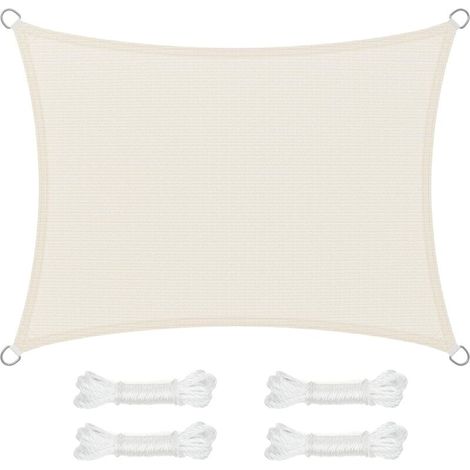 Voile d’Ombrage 3 x 4 m, Protection Solaire en Tissu HDPE, Respirant, Perméable à l’Eau, pour Terrasse, Jardin, Balcon, Camping, Rectangulaire, Concave, Cordes de 2 m, Beige (1/5)