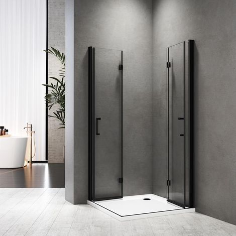 Schwarzer Duschkabine 120x100x195cm Eckeinstieg Falttür Dusche Duschwand Duschabtrennung aus 6mm Nano ESG Sicherheitsglas (1/4)