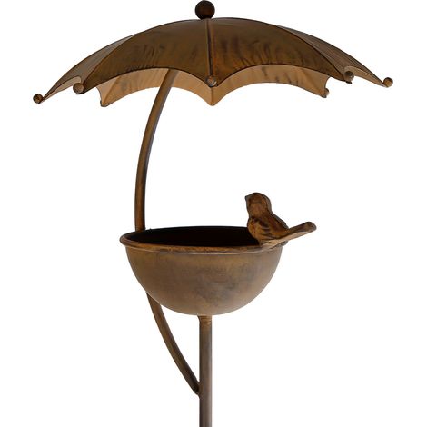 Metall Gartenstecker Vogelfutter Station Rost Optik - H 100 cm - Garten Deko Beetstecker Vogeltränke - Frühling Sommer Blumenbeet Deko Metallstecker mit Erdspieß