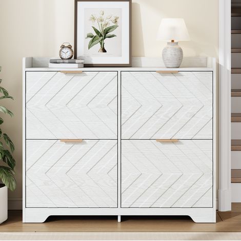 Meuble rangement chaussures 4 clapets blanc MDF compact OKMYHOME (1/5)