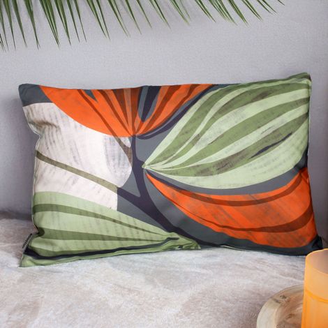 Coussin outdoor imprimé déhoussable – 40 x 60 cm – Polyester – Motif feuillage - 40x60cm - Terre cuite