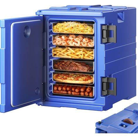 VEVOR Conteneur Isotherme pour Bac Gastronorme 90 L, Boite de Transport Alimentaire Empilable, Chargement Frontal, avec Doubles Boucles et Poignees, Porte-plateaux pour Restauration Cantine, Bleu