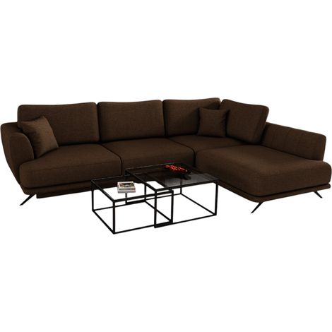 Canapé convertible angle droit tissu marron Savary 280cm (1/5)