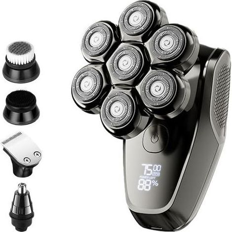 Rasoio elettrico 5 a 1 per gli uomini, la testa calva con mobile 7D - Display a LED IPX7 impermeabile per l'uso in secco/umido(Tutti e cinque a uno) (1/5)