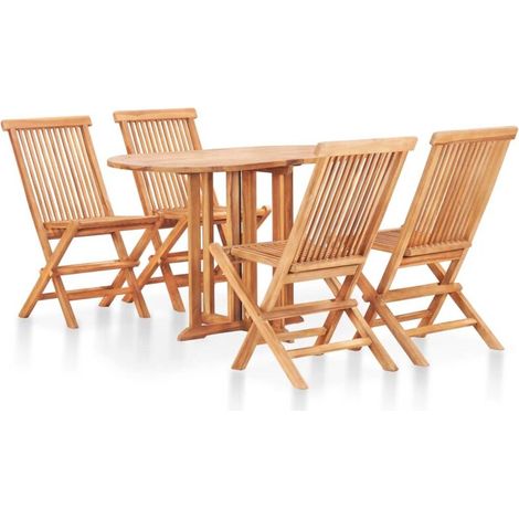 Ensemble à manger d'extérieur pliable 5 pcs Bois solide de teck (1/5)