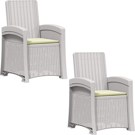 Reclining Garden Chair Rattan Look 2 pcs White and Cream PP vidaXL