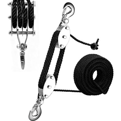 Poulie avec frein à câble - 8:1 - Capacité de levage avec corde de 20 m - 300 kg - Charge maximale pour la chasse, les entrepôts, les garages, le levage d'objets lourds (1/5)