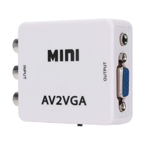 Adaptador AV a VGA, mini USB blanco 480p, claro y estable para convertir señales de vídeo a un dispositivo de visualización con interfaz. (1/5)