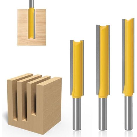 YMYNY 3-teiliges 8-mm-Schaft-Geradfräser-Set, Hartmetall-Holzfräser, Holzbearbeitungswerkzeuge, 3-teiliges extra langes gerades Fräser-Bit 8 x 12,7 x 50, 8 x 12,7 x 63, 8 x 12,7 x 76 (1/4)