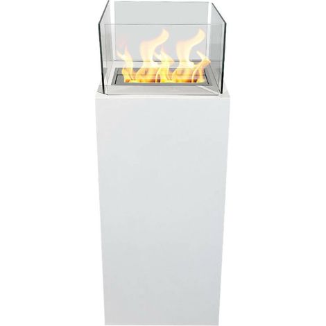 Cheminée Bioéthanol Airasca, Capacité 1,2 L, Surface chauffée 30, Fabriqué en Italie, 40x40x115h cm Blanc (1/4)