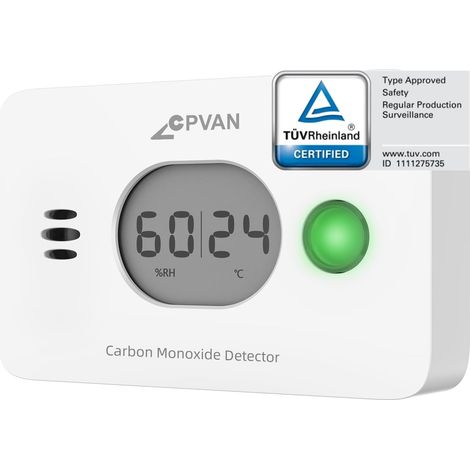 Détecteur de Monoxyde de Carbone 3 en 1, Détecteur de Gaz CO 10 Ans avec Batterie Remplaçable de 4 Ans, Détecteur de CO avec Température et Humidité, Conforme Norme Européenne en 50291 (1/5)