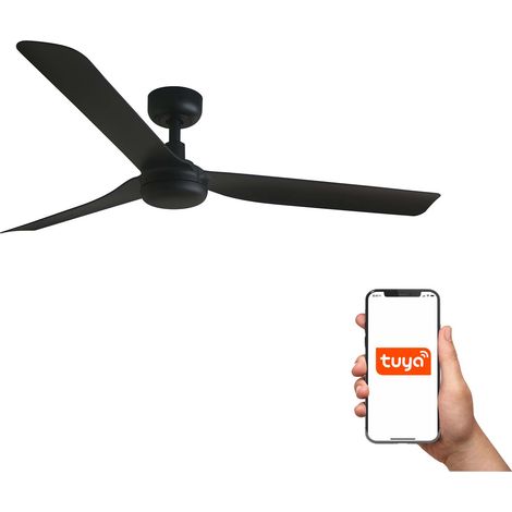 FARO Ventilador de techo Ø1300 mm 3 palas negras acero negro opaco Tuya modelo FARO-33815WT (1/3)