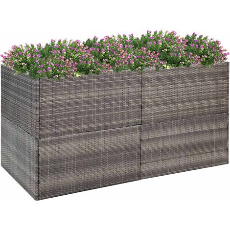 Jardinière de jardin - Balconnière à fleurs Gris 157x80x80 cm Résine tressée BV454598 - BonneVie (1/5)