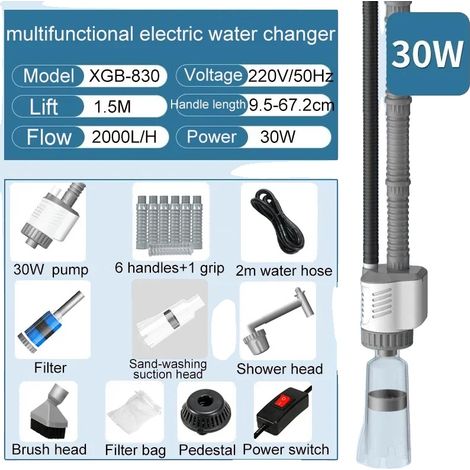 Bomba para cambio de agua, alto caudal, mango ajustable, 30 W. (1/2)