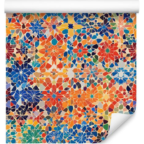 Papier peint mosaïque mexicaine bleu, pêche et rouge 50x1000 cm (1/5)
