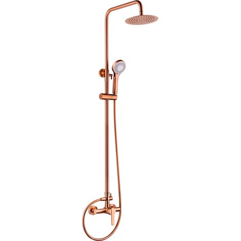 IMEX Set doccia monocomando Roma oro rosa corpo ottone asta estensibile getto extra piatto Ø20 anticalcare cartuccia ceramica Ø35 mm finitura PVD spazzolata tubo e maniglia inclusi - Modello Ime (1/3)