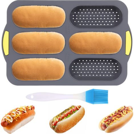 Stampo per panini per hot dog (con pennello per olio), stampo per pane francese (con 6 scanalature) (1/2)