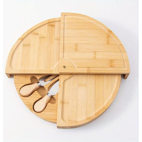 1 ensemble couteaux à fromage en bambou, plateau pliable pour fromages et fruits, service apéritif élégant (1/5)