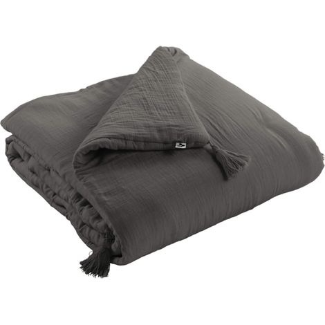 Couvre-lit double gaze de coton gris anthracite 150x150 cm