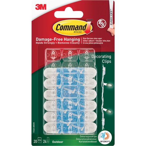 Command Clear Outdoor Decorating Clips (Pack of 20) with Strips for Easy Hanging and Decorating