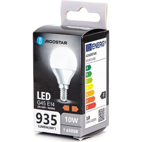 lampadina led miniglobo G45 ultraluminosa E14 F bianco freddo 10 watt (1/5)