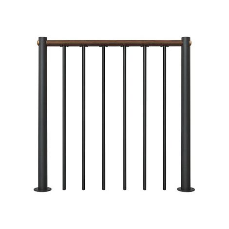 Ringhiera per scala diritta - Nero - Acciaio verniciato a polvere - Lunghezza 1 m - Corrimano in legno di noce - RE-I-RV-BOIS-NN