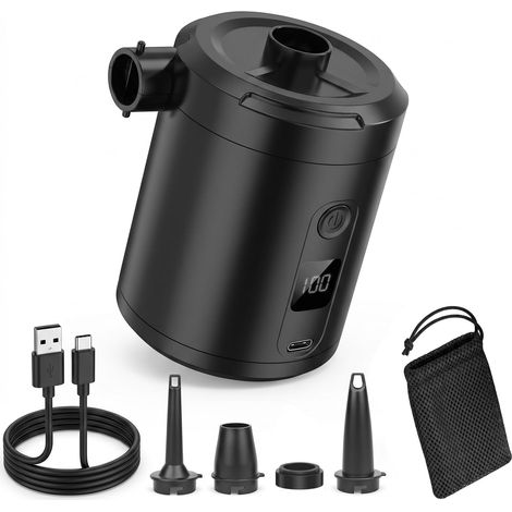 Pompe à air électrique pour matelas pneumatique, batterie rechargeable 5200 mAh, avec 3 buses d'air pour camping, bateau gonflable, pataugeoire, piscine pour enfants, matelas gonflable et bouée de (1/5)