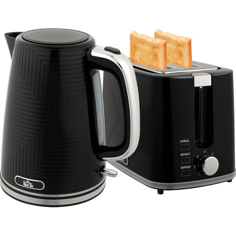 HOMCOM 1.7L 3000W Rapid Boil Kettle and 2 Slice Toaster Set Crumb Tray Black (1/5)
