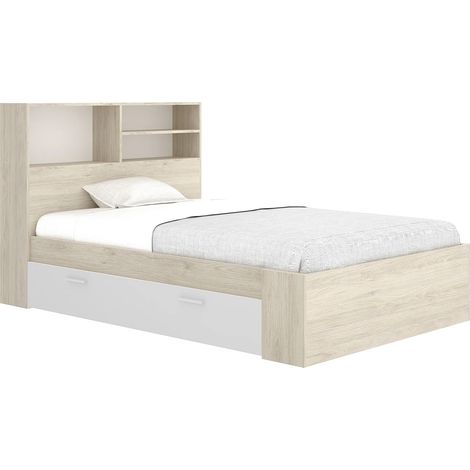 Letto 120 x 190 cm Con vani portaoggetti Naturale e Bianco - VARDIEL