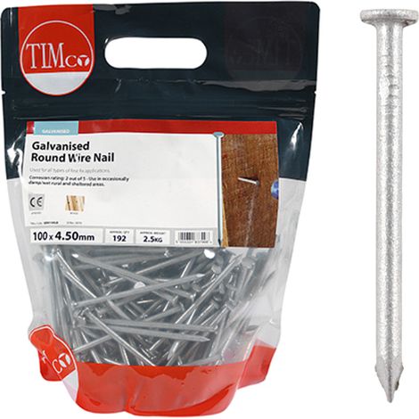 Timco Galvanised Round Wire Nails - 100 x 4.50mm (2.5kg Bag) (1/3)