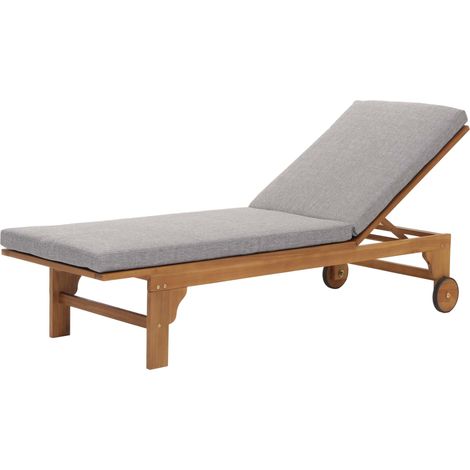 [NEUWERTIG] Sonnenliege HHG-990, Gartenliege Relaxliege Liegestuhl, Massiv-Holz Akazie MVG-zertifiziert Kissen grau