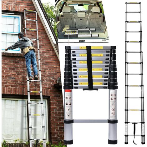 Échelle Télescopique 5m Multifonction Aluminium Poids Léger Escabeau de Grenier Extensible Portable Charge Maximale 150 kg/330 LB (1/5)