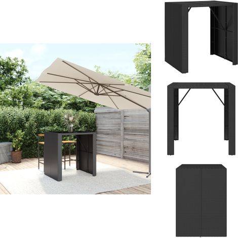 Bartisch mit Glasplatte Schwarz 105x80x110 cm Poly Rattan - Outdoor Möbel - Gartenmöbel - Esszimmerset - Balkonmöbel - Terrassenmöbel (1/5)