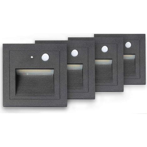 Ineasicer 4er-Pack LED-Einbaustrahler, 3 W, Wandleuchte, Treppenleuchte, Bodenleuchte mit Bewegungsmelder, Einbau, 2800 K Warmweiß-Weiß/Schwarz (1/5)