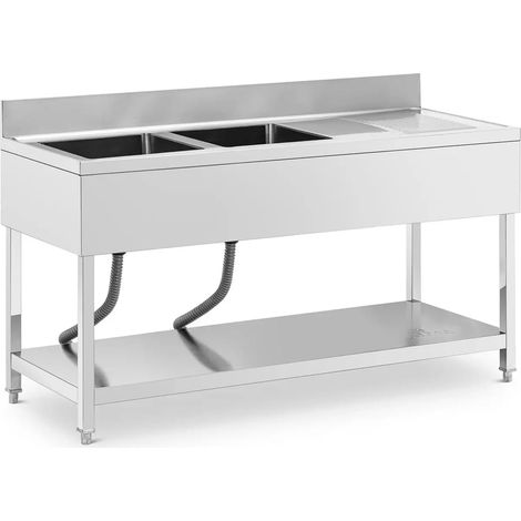 Lavello professionale in acciaio inox con 2 vasche 160 x 60 x 97 cm acciaio inox argento 140009565