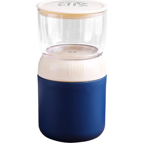 Vaso da yogurt con due scomparti separati (300 + 400 ml), ciotola per cereali, caraffa per caffè allo yogurt, bicchiere in plastica blu a prova di perdite (1/5)
