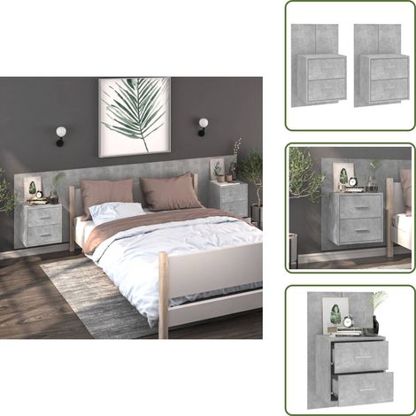 Mesita de noche para dormitorio - vidaXL Mesitas de noche de pared 2 unidades color gris hormigón - Mesita de noche de madera